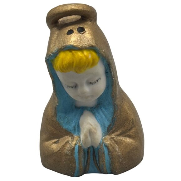 Praying Angel Figurine Gold & Blue Ceramic Ornament 2.5" Used READ - Picture 1 of 6